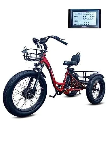 EMOJO Electric Tricycle/Fat Tire Caddy Pro Trike, 500W 48V Hybrid Bicycle with Hydraulic Brake, Oversize Rear Cargo and Front B...