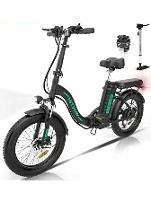 HITWAY Professional 20" Fat E-Bike, Black Green-14Ah, Folding Bike, Unisex
